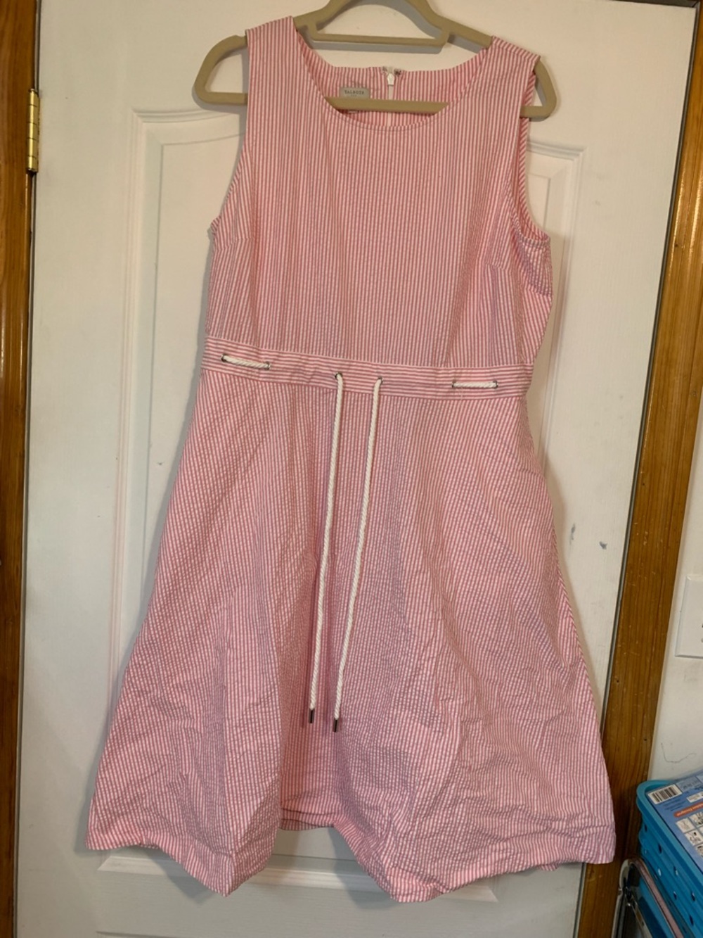 Talbots Pink & White Seersucker Drawstring Waist Dress Size 14